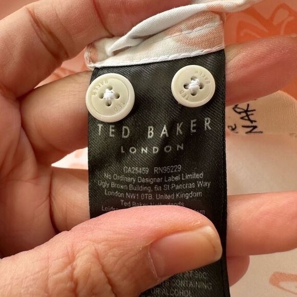 Ted Baker London Tello Peach Floral Button-Up Shirt Long Sleeve sz 4 Large - Picture 11 of 14